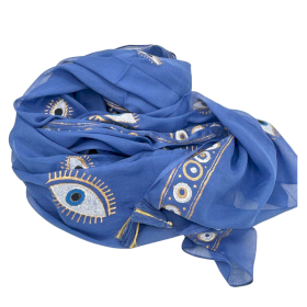 Nomad Sari - Pareo - Rich Blue & Gold Hand Painted Evil Eye Design