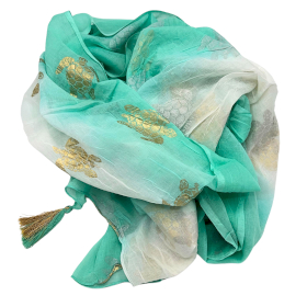 Nomad Sari - Pareo - White & Turquoise Gold Turtle Design