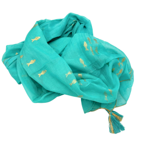 Nomad Sari - Pareo - Turquoise & Gold Fish Design