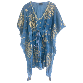 Nomad Sari - Kaftan - Sea Blue & Gold Coral Design
