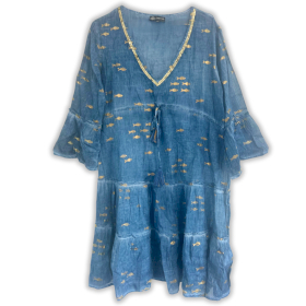 (ML) Nomad Sari On the Med Collection - Dress - Sea Blue & Gold Fish Design
