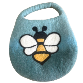 Water Felted Bee Bag - One Handle with Magnet - Blue Green