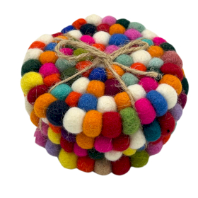 Felt Ball Round Coasters - 10cm Multi colour (set of 4)