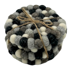 Felt Ball Round Coasters - 10cm Multi Grey colour (set of 4)