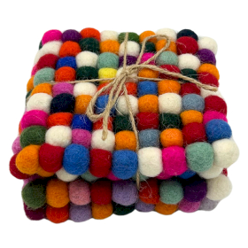 Felt Ball Square Coasters - 10cm Multi colour (set of 4)