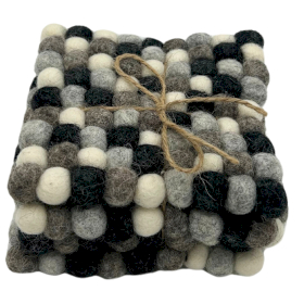 Felt Ball Square Coasters - 10cm Multi Grey colour (set of 4)