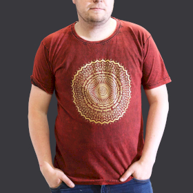 Stone Washed T-Shirt - Mandala - Maroon