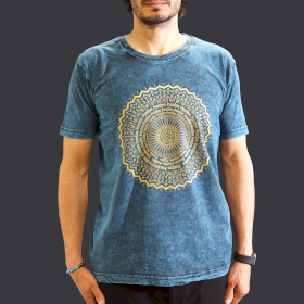 Stone Washed T-Shirt - Mandala - Blue