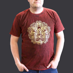 Stone Washed T-Shirt - Hamsa - Maroon