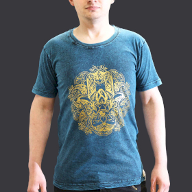 Stone Washed T-Shirt - Hamsa - Blue