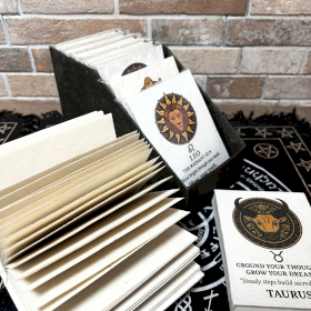 12x Med Tibet Style Star Signs Notebooks - (12x8cm) - 40 pages (12 x assorted) - In Display Case