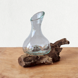 Molten Glass Mini Decanter on Wood 20cm