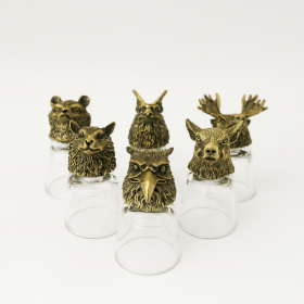 6x Bottom Up Shot Glasses (50ml) - Wild Forest Creatures - Antique Bronze