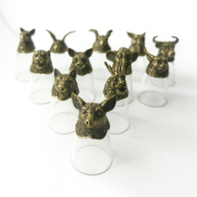 12x Bottom Up Shot Glasses (25ml) - Chinese Zodiac Creatures - Antique Bronze