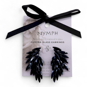 Jet Black - Vintage Glass - Angel Wings - Earrings