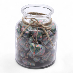 50x Large Decor Wood Hearts -  Bird & Floral (50) - in Display Jar