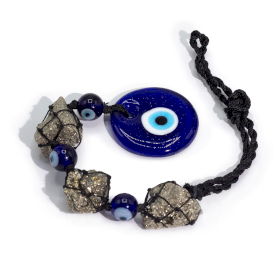 Hanging Stone Pendant - Pyrite Stones & Beads - Evil Eye