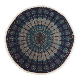 Small Mandala Roundie Cotton Art (130cm) - Peacock Blues