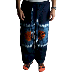 Japanese Style Lounge Pants - Med -Blue, Teal / Orange
