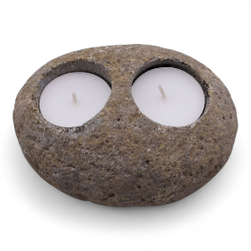 3x Natural Riverstone Candle Holder - Double Nightlight