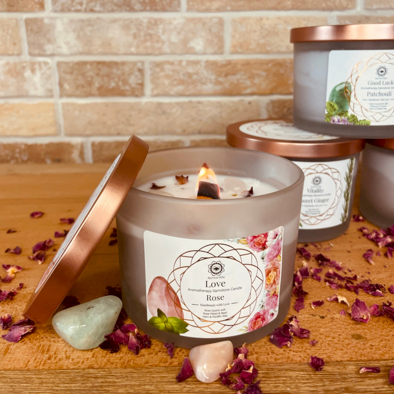 Scented Candles with Plants and Natural Stones