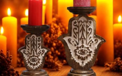Wooden Hamsa Candle Holders