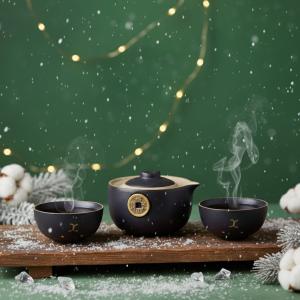 Money Cat Teapot Set - Two Cups - Travel Pack - Black