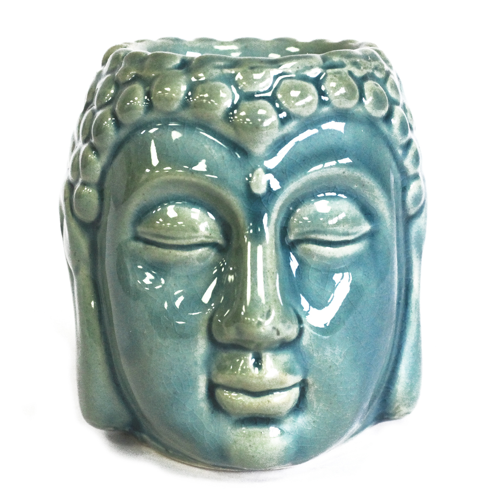 Small Crackle Glaze Ceramic Buddha Head Oil Burner 